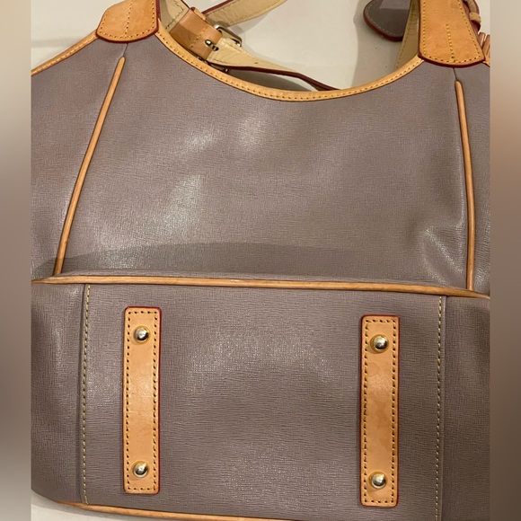 Dooney and Bourke gray & tan leather double strap zipper tassel shoulder bag - Picture 10 of 16